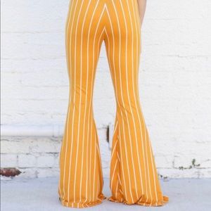 Mustard yellow white striped bells bell bottoms